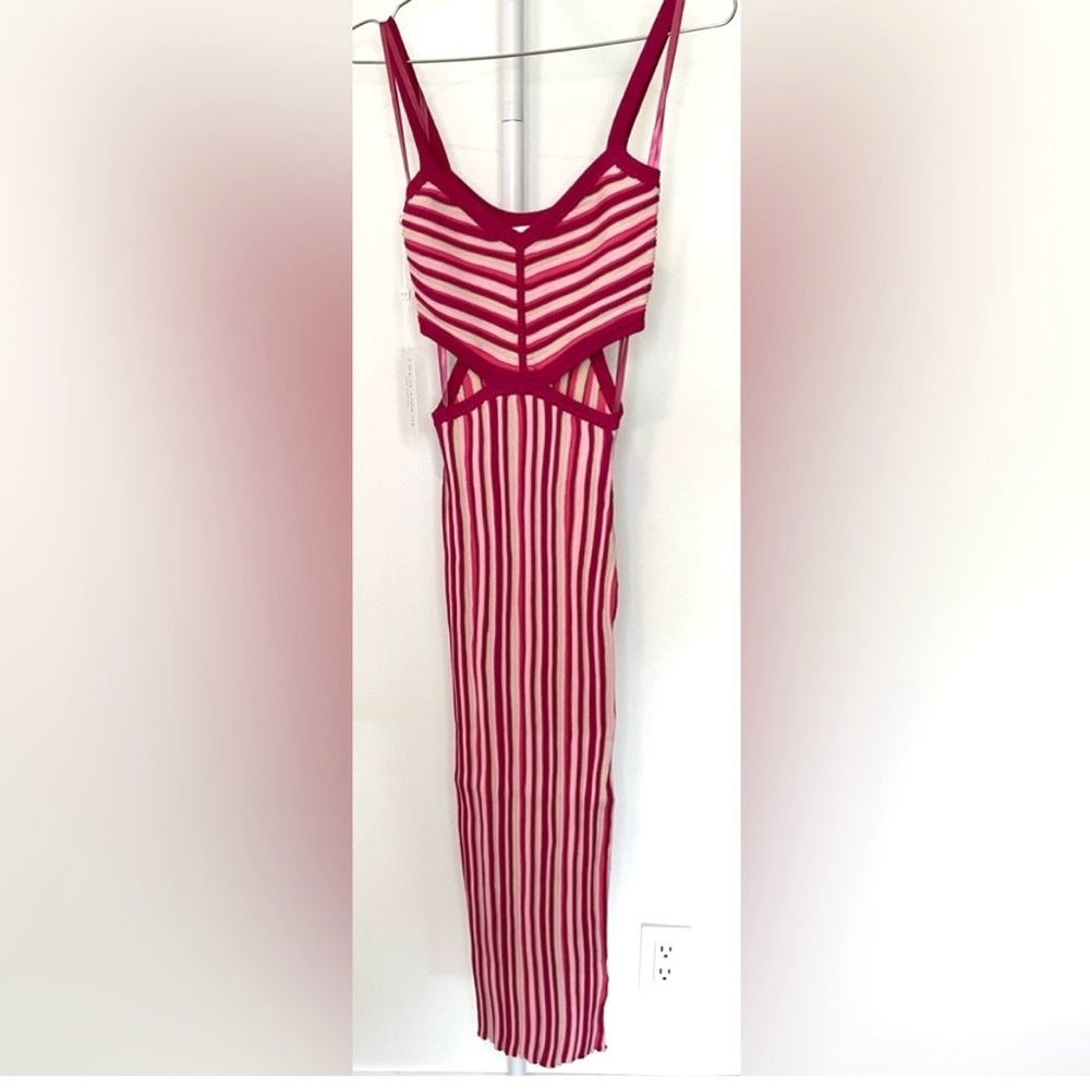 Torn by Ronny Kobo Red, Pink and Cream Artemis Knit Striped Cut-out Midi Dress - Picture 5 of 6